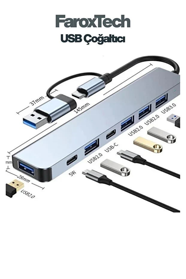 Usb Çoğaltıcı Çoklu Bağlantı Hub Usb 3.0, Usb 2.0, Usb-c, Hdmı, Sd Kart Destekli