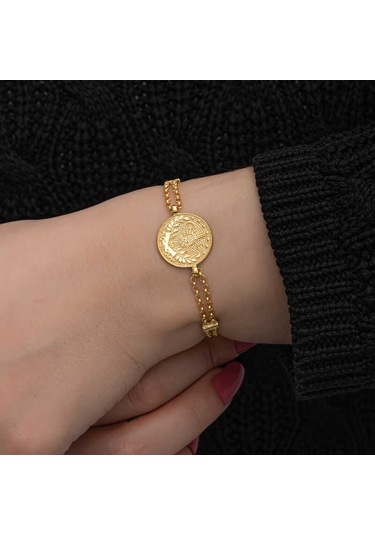 Blackcraft 925 Ayar Gümüş Gold Kaplama Tuğralı Kadın Bileklik Bc-e3c9de