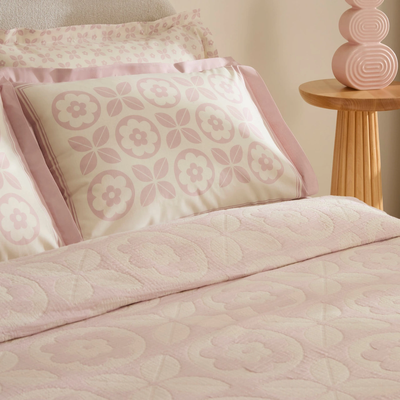 Karaca Home Shayla Pembe Baskılı Müslin Çift Kişilik Pike Takımı Pembe