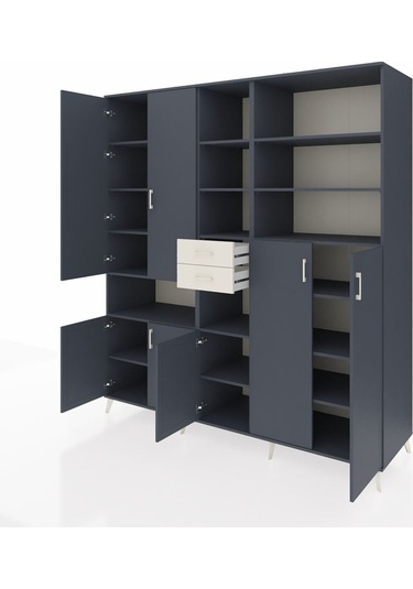 Kronos Dolap 17 Raflı 2 Çekmeceli 7 Kapaklı 220x59x243 Antrasit-antrasit/aytaşı Antrasıt/aytası