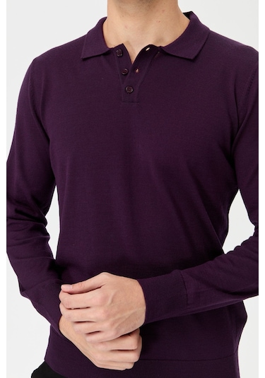 Erkek Basic Polo Yaka İnce Triko Kazak K.mor K.mor