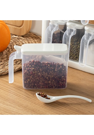 Porsima Simple 1168 Random 12'li Standlı Kendinden Yapışkanlı Kaşıklı Kapaklı Baharatlık Saklama Kabı Seti - Beyaz Beyaz