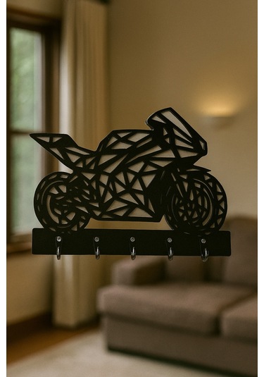 Motosiklet Duvar Tipi Anahtarlık Askılığı 5 Kancalı Siyah - Beyaz