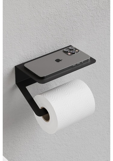 Paslanmaz Çelik Siyah Tuvalet Kağıtlığı-raflı/ Yapışkanlı Sistem