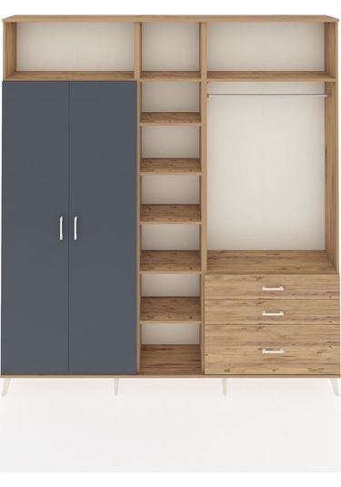 Arges Dolap 9 Raflı 3 Çekmeceli 2 Askılı 220x30x243 Çam-antrasit/çam Antrasıt/atlas Çam