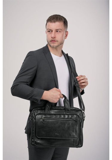 Ççs 71473 Hakiki Deri Evrak Çantası Siyah