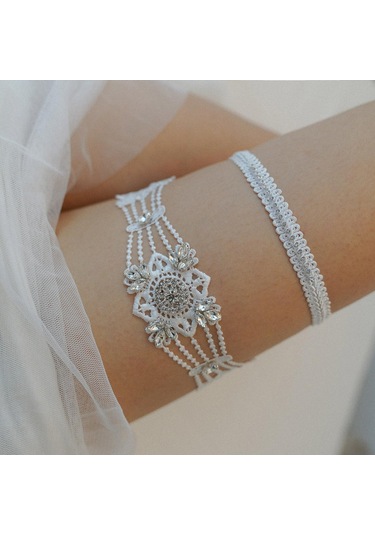 Suntek Parti Sahne Kadınlar Için Rhinestones Ile 2 Adet 42-50cm Beyaz