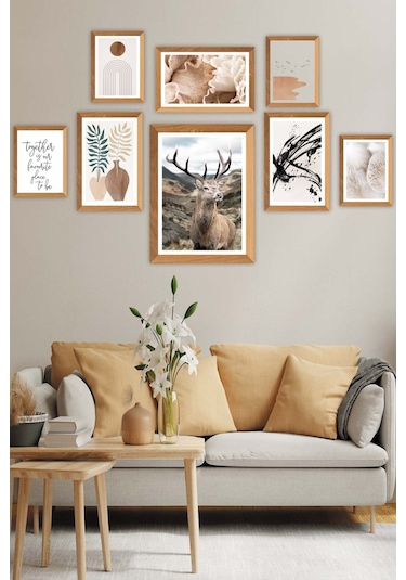 No77decor Sanatsal Bohem Yazı Ve Geyik Temalı Tablo Seti