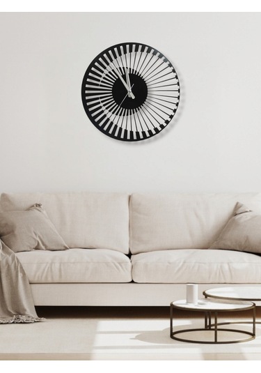 3d Efektli Şık Modern Zarif Metal Duvar Saati Siyah