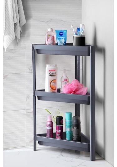 Mithra Life 3 Katlı Üçgen Plastik Gri Banyo Mutfak Rafı Mıt1061 Gri
