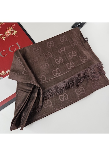 Miorel Scarfs G Desen Çift Taraflı Kaşmir İpek Şal 4 Mevsim Soft Pamuklu Şal Acı Kahve