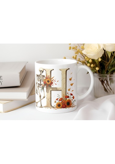 H Harfi Pembe Kareli Kalpli Göz Emojili Kupa Bardak Eğlenceli Kareli Tasarım Kahve Çay Kupası Beyaz