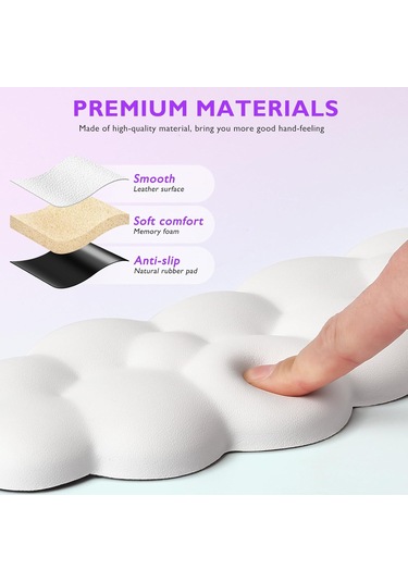 Beyaz Bulut Bilek Destekli Oyun Klavyesi Ve Mouse Pad'i, Şık Hafızalı Köpük Mouse Pad Bilek Desteğiyle Bileğinize Ve Elinize Ekstra Konfor Sağlar