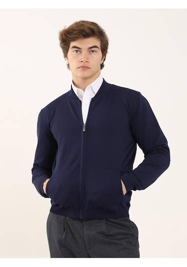 Dufy Lacivert Erkek Slim Fit Bomber Yaka Triko - 96347 Lacivert
