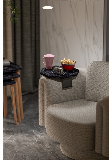 Yan Sehpa Ayarlanabilir Tepsi Dekoratif Modern Tepsi Sekizgen Bendir Çok Renkli