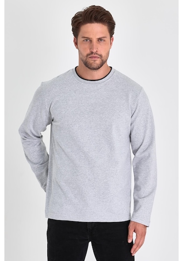MMetalic Çift Bisiklet Yaka Standart Rahat Kesim Erkek Sweatshirt Gri MMetalic Çift Bisiklet Yaka Standart Rahat Kesim Erkek Sweatshirt Gri