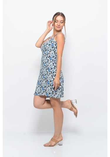 Kadın Askılı Desenli Büzgü Detaylı Yazlık Kısa Elbise 4429/95 001