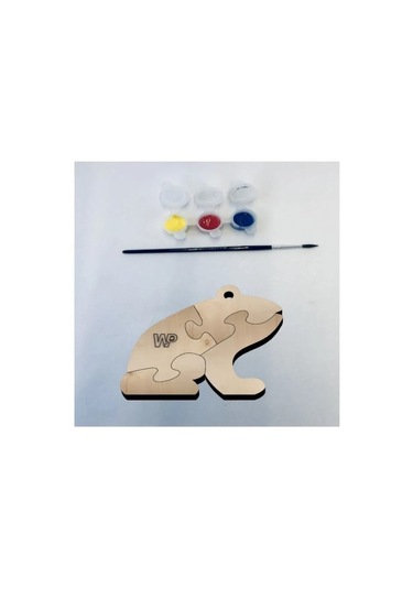 Masif Ahşap Puzzle Çocuklar İçin Boyanabilir Kurbağa Boya Setli