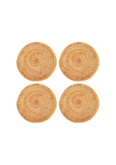 Sıcak Sıcak Altlıklar İçin 4 Adet Rattan Altlık, Dayanıklı Tencere Altlığı Kahverengi