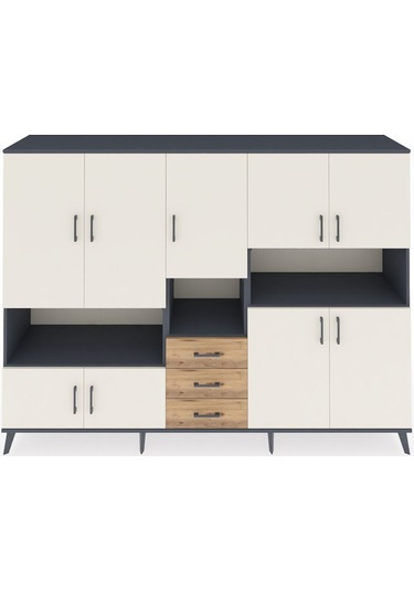 Hyperion Dolap 13 Raflı 3 Çekmeceli 9 Kapaklı 220x44x163 Antrasit Antrasit-aytaşı/çam