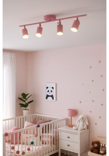 Spoti 4'lü Pembe Renk Gün Işığı Modern Tasarım Salon - Mutfak - Banyo Spot Ledli Sıralı Avize Pembe