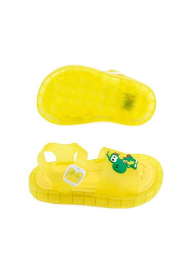 Gezer Yazlık Erkek Çocuk Suni Deri Işıklı Rahat Taban Ayarlanabilir Dino Sandalet Sarı