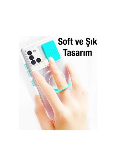 More Tr Xiaomi Mi 11 Lite Kılıf Sürgülü Kamera Lens Korumalı Yüzük Standlı Silikon Kılıf Siyah