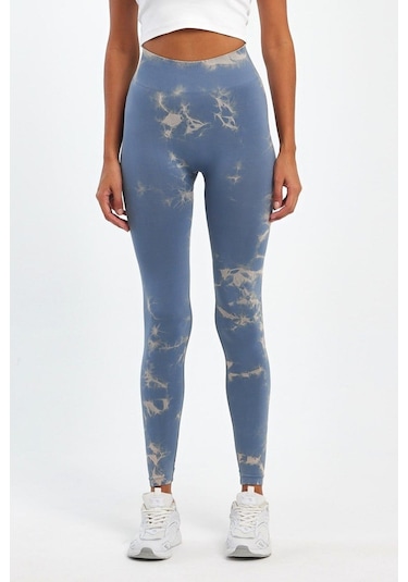 Arkası Büzgülü Seamless Desenli Tayt Gri