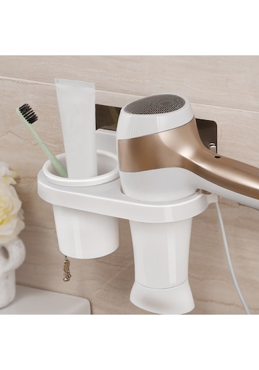 Moveevo Saç Kurutma Makinesi Tutucu Duvara Monte Saç Kurutma Makinesi Askı Rafı Düzenleyici Bardak Depolama Rafı Delme