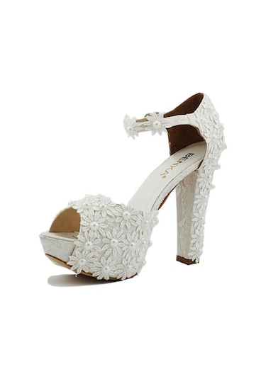 Ilgipark Çiçekli Sedef 12 Cm Topuklu Platform Gelin Ayakkabısı