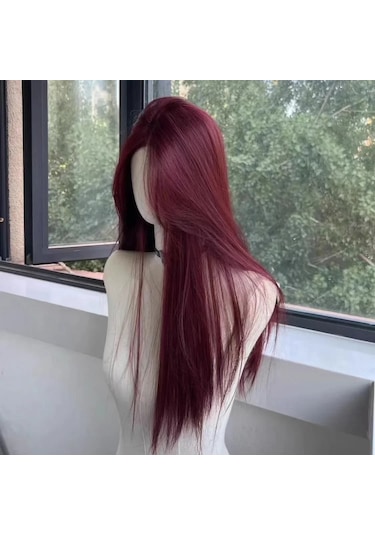 Kırmızı Peruk Uzun Düz Dantel Ön Peruk Kadın İçin Doğa Sentetik Diğer