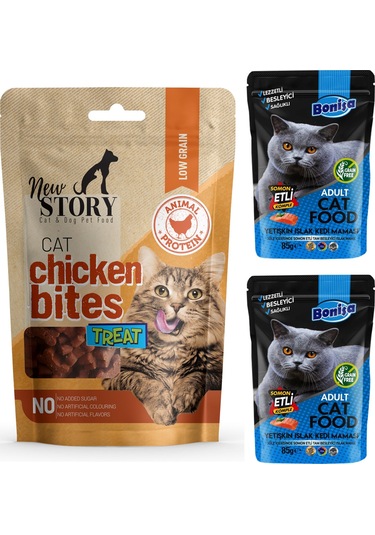 New Story Tavuklu Yumuşacık Atıştırmalık Kedi Ödülü 60 G + Somonlu Pouch 2'li