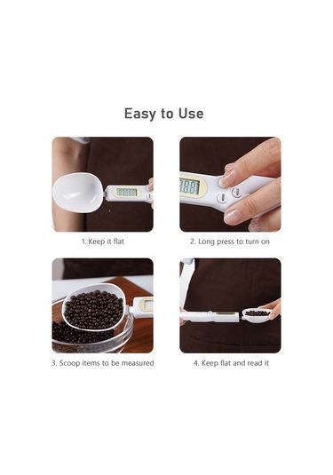 Geeksen Beyaz Dijital Kaşık Terazi, Lcd Ekranlı, 500g/0.1g Hassasiyet, Ağırlık Kilitleme, Birim Dönüştürme, Kafe/mama/pastane İçin, Dahili Pil Beyaz