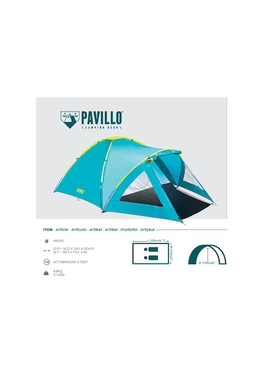 Pavillo 68090 Activemount 3 Kişilik Kamp Çadırı 210 x 240 x 130 CM Yeşil