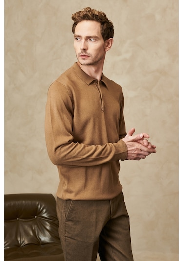 Altinyildiz Classics Erkek Vizon Standart Fit Normal Kesim Polo Yaka Triko 4A4923100003VIZXXL Vizon