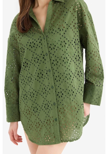 Defacto Regular Fit Pamuklu Brode Plaj Gömleği-fall İn Love C0506ax25smgn775 Yeşil