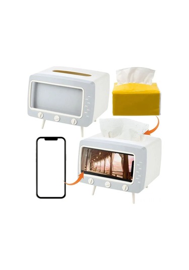 Mufunye Retro Tv Desenli Çift Fonksiyonlu Servet Tutucu: Akıllı Telefon Tutucu İle Ev Ofis Dekorasyonu Beyaz