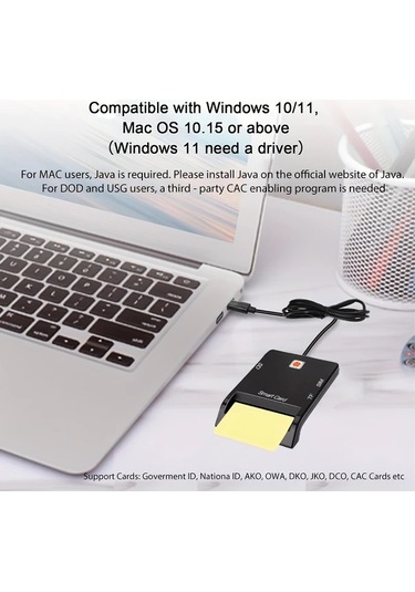 Elmpaly Usb-a Akıllı Kart Okuyucu Cac Sd Tf Sım Okuma Windows Mac Linux Tip-c Taşınabilir Siyah