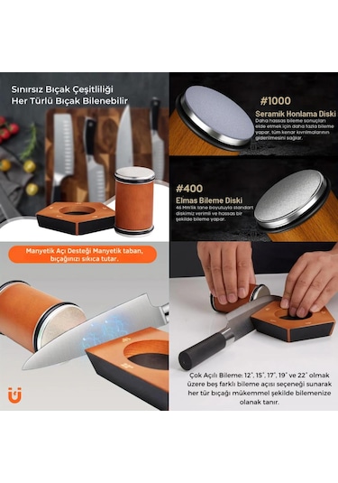 Polham Pro Serisi 5 Açılı Tüm Bıçaklara Uyumu Bileyici, Silindir Tipi Süper Keskinleştirici Bileme