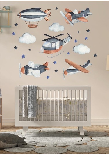 Lacivert ve Mavi Hava Taşıtları Çocuk Odası Sticker