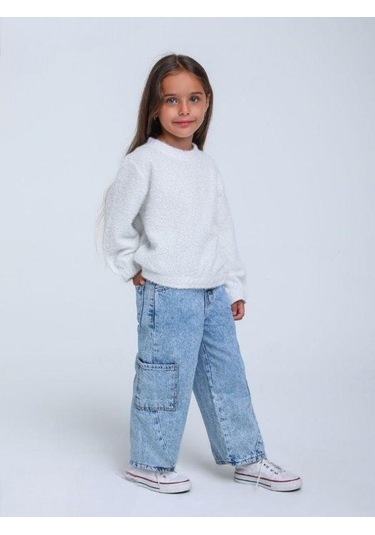 Kız Çocuk Simli Kırçıllı Bluz-14305 Ekru