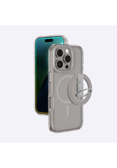 İphone 16 Pro Uyumlu Kılıf Magsafe Şarj Özellikli Yüzük Standlı Amazingthing Titan Pro Serisi Kapak Gri
