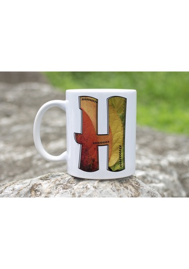 H Harf Yaprak Renkleri İle Kupa Bardak - Kişiye Özel Alfabe Harfli Bardak - Hediye Beyaz