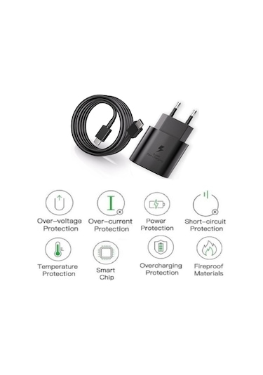 Samsung Galaxy M56 5g Uyumlu Type-c Ultra Hızlı Şarj Seti 22.5w 3.0 Amper Siyah Şarj Adaptörü Ve Kablo
