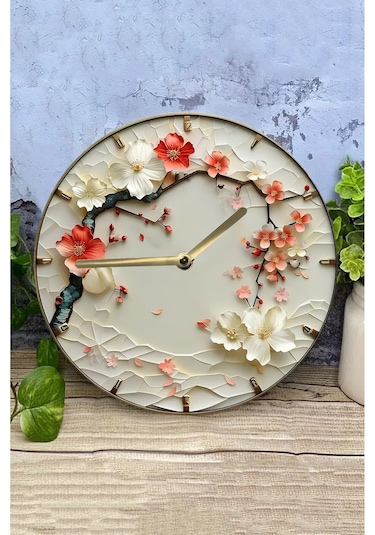 3d Çiçek Dokulu Mdf Duvar Saati - Baharın Zarafeti Evinizde Sdw293 Renkli