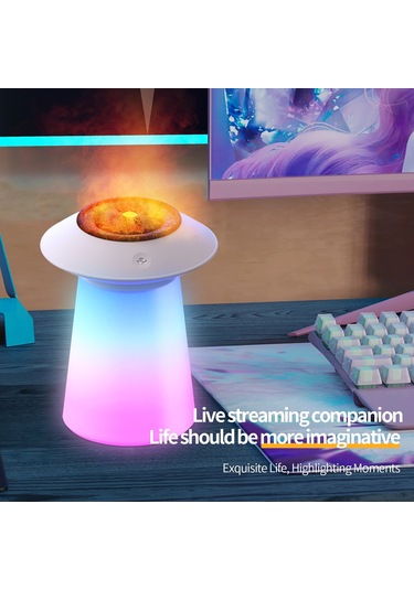 Sones Hx126 Ses Alma Rgb Işık Volkan Nemlendirici Simüle Alev Aromaterapi Makinesi, Renk: Beyaz