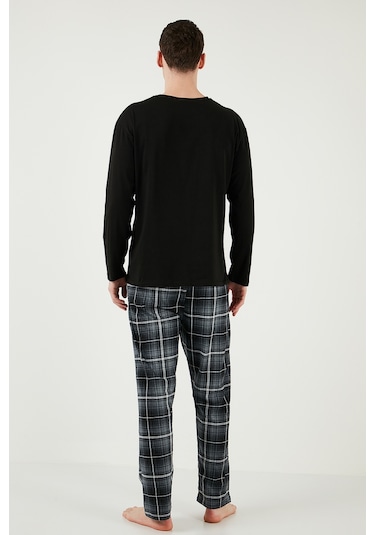 Buratti Ekoseli Cepli Beli Lastikli % 100 Pamuk Regular Fit Erkek Pijama Takımı 6572001 Siyah-Antrasit