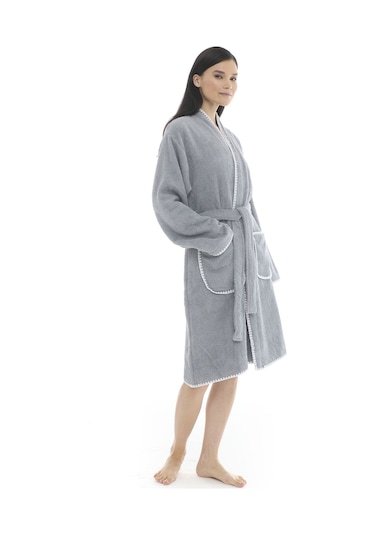 Athena Kimono Kadın Bornozu- Gri %100 Pamuk Gri