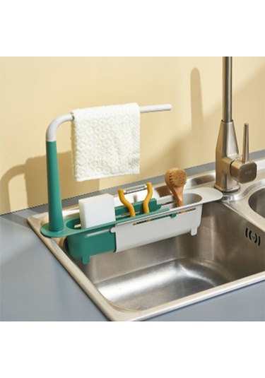 Padalink Mutfak Lavabo Genişlik Ayarlanabilir Çıkarılabilir Sulama Rafı, Havlu Kurutma Ve Bez Saklama Fonksiyonu, Sarı Renk