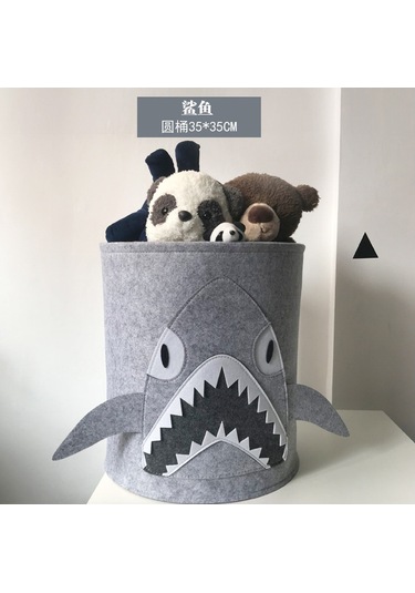 Büyük Kapasiteli Karikatür Hayvan Keçe Saklama Kovası Yıkanabilir Shark